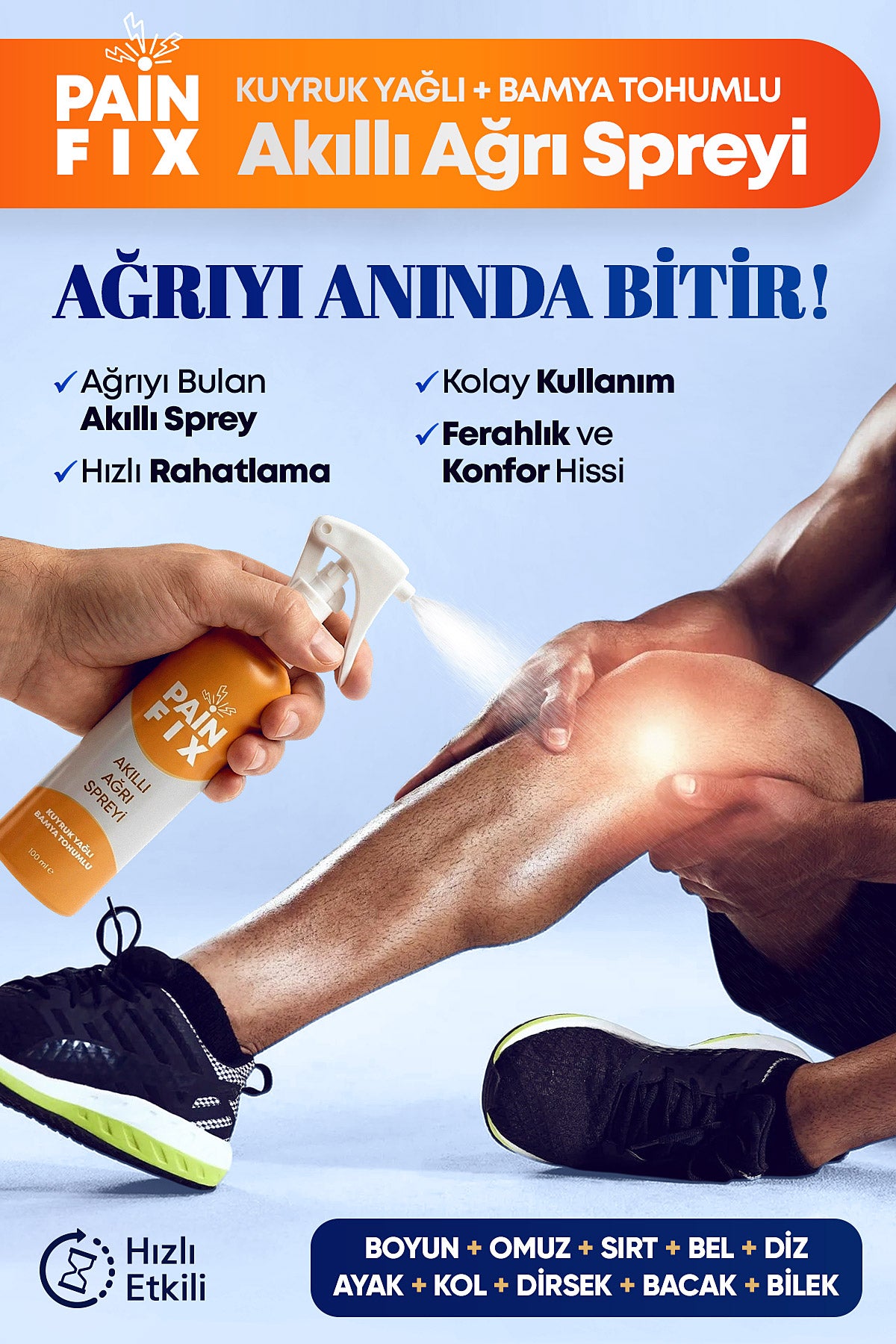 PAIN FIX Kuyruk Yağlı +Bamya Tohumlu Akıllı Ağrı Spreyi 100Ml